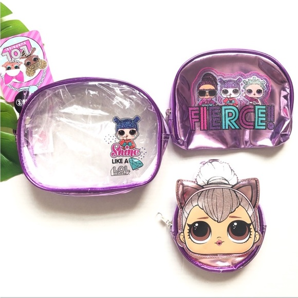 3 Piece Pouch Make-up Bag Coin Purse Set Travel LOL Surprise NEW - Picture 2 of 9